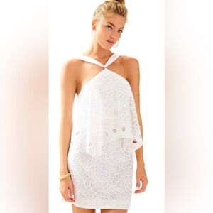 Lilly Pulitzer Pearson Dress Sleeveless Halter Neck Lace Overlay Mini Dress